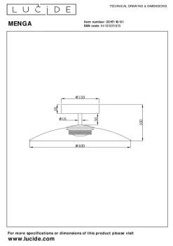 Lucide Kjøkkenbelysning Tak|Taklamper / Takplafonder<Menga taklampe 40 cm 11W 2700 Kelvin - Dimbar