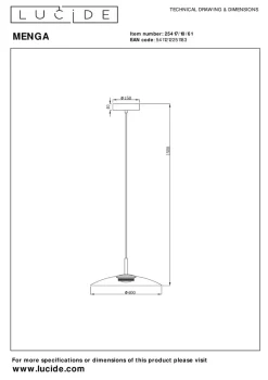 Lucide Kjøkkenbelysning Tak|Taklamper / Takplafonder<Menga takpendel 40 cm 11W 2700 Kelvin - Dimbar