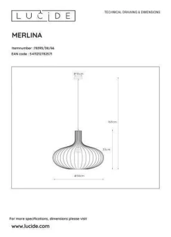 Lucide Kjøkkenbelysning Tak|Barneromsbelysning<Merlina takpendel 38 cm -