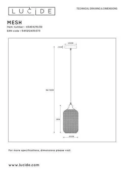 Lucide Kjøkkenbelysning Tak|Takpendler<Mesh takpendel 15 cm -