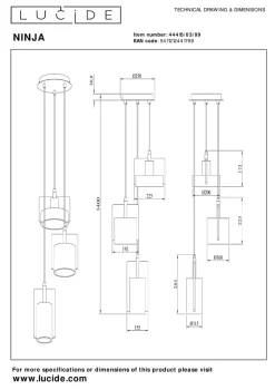 Lucide Kjøkkenbelysning Tak|Takpendler<Ninja takpendel 3-lys
