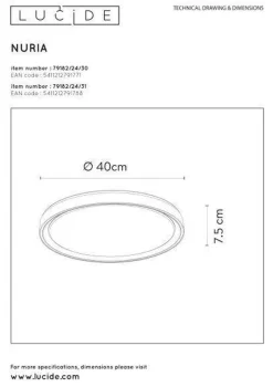 Lucide Kjøkkenbelysning Tak|Taklamper / Takplafonder<Nuria taklampe 40 cm 24 watt 2700 Kelvin 3-step dim