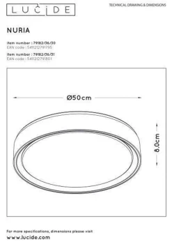 Lucide Kjøkkenbelysning Tak|Taklamper / Takplafonder<Nuria taklampe 50 cm 36 watt 2700 Kelvin 3-step dim