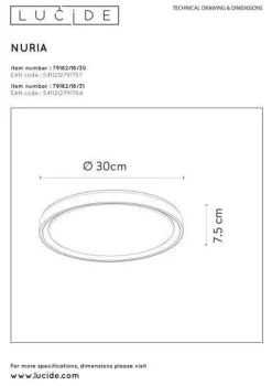 Lucide Kjøkkenbelysning Tak|Taklamper / Takplafonder<Nuria taklampe 30 cm 18 watt 2700 Kelvin 3-step dim