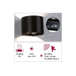 Paulmann Utelamper Med Opp/Ned Lys|Baderomsbelysning Vegg<Nyara rund oppladbar vegglampe opp/ned lys med sensor