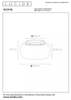 Lucide Kjøkkenbelysning Tak|Taklamper / Takplafonder<Olivia taklampe 40 cm - Svart/Røykfarget