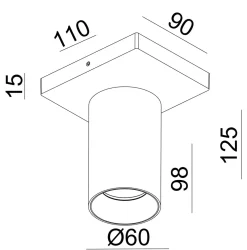 NorDesign Kjøkkenbelysning Tak|Spotter & Skinner<OZ K1 taklampe med 1 spott - Svart/Messing