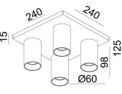 NorDesign Kjøkkenbelysning Tak|Spotter & Skinner<OZ K4 taklampe med 4 spotter - hvit/Svart
