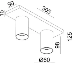 NorDesign Kjøkkenbelysning Tak|Spotter & Skinner<OZ K2 taklampe med 2 spotter -