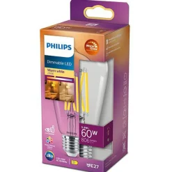Philips Led-Pærer E27 Sokkel<5,9 W LED (60W) WarmGlow E27, dimbar