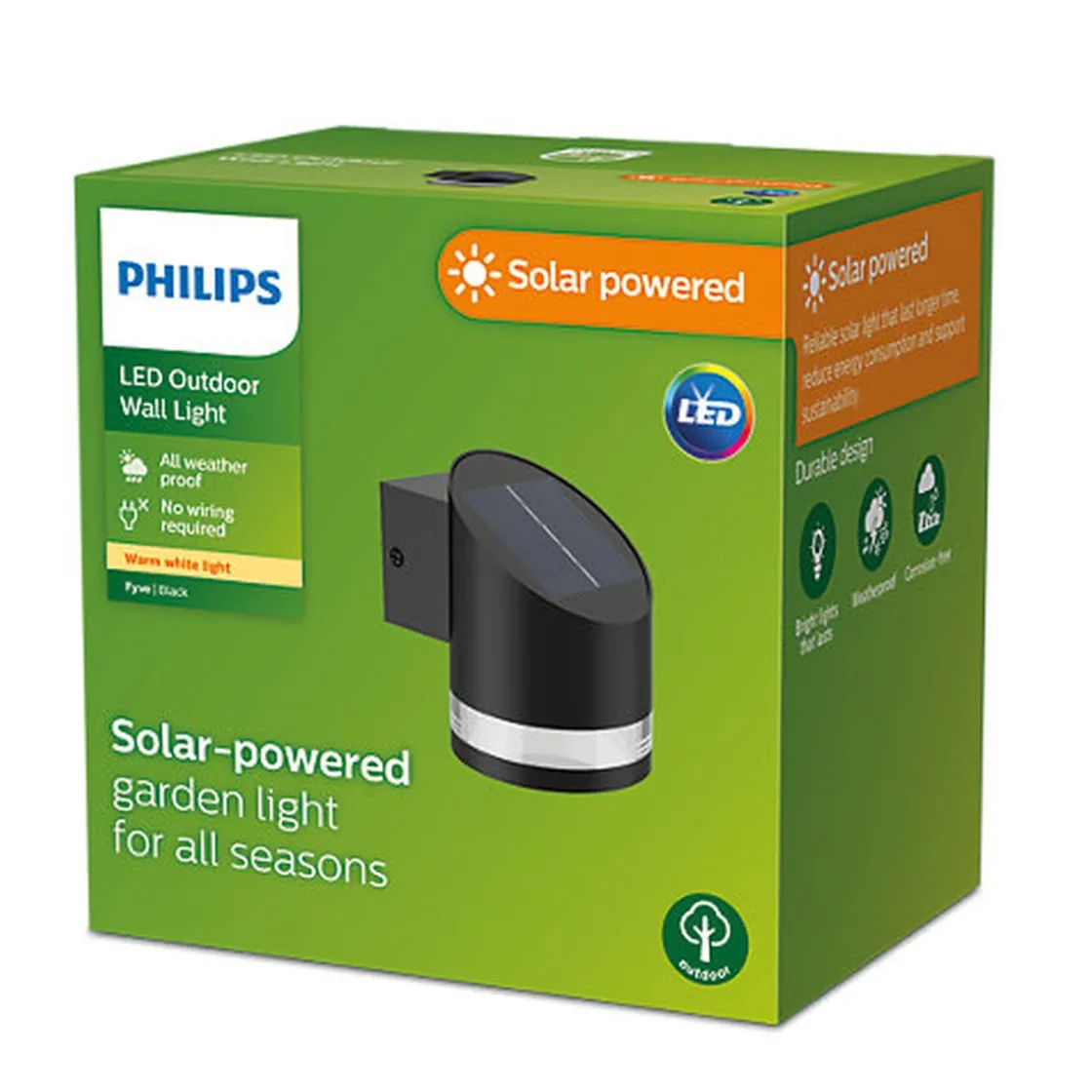 Philips Solcellebelysning|Utelamper Med Opp/Ned Lys<Fyve vegglampe 1,5W 2700 Kelvin IP44 solcelledrevet med dag/natt sensor
