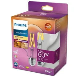 Philips Dekorpære E27|Led-Pærer E27 Sokkel<Globe filament LED warmglow E27 5,9W 95 mm dimbar - Klar
