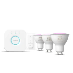 Philips Hue Led-Smartlyspærer|Led-Pærer Gu10 Sokkel<startsett 3 stk GU10 white and colore ambiance bluetooth inkludert bro