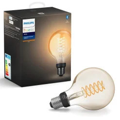 Philips Hue Led-Smartlyspærer|Led-Pærer Smart E27 Sokkel<White LED E27 Globe Filament 7,2W, 2100 K, dimbar, bluetooth