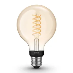 Philips Hue Led-Smartlyspærer|Led-Pærer Smart E27 Sokkel<White LED E27 Globe Filament 7,2W, 2100 K, dimbar, bluetooth