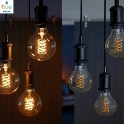 Philips Hue Led-Smartlyspærer|Led-Pærer Smart E27 Sokkel<White LED E27 Globe Filament 7,2W, 2100 K, dimbar, bluetooth