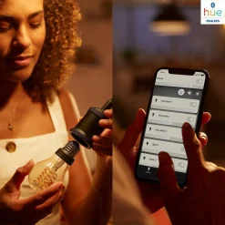 Philips Hue Led-Smartlyspærer|Led-Pærer Smart E27 Sokkel<White LED E27 Globe Filament 7,2W, 2100 K, dimbar, bluetooth