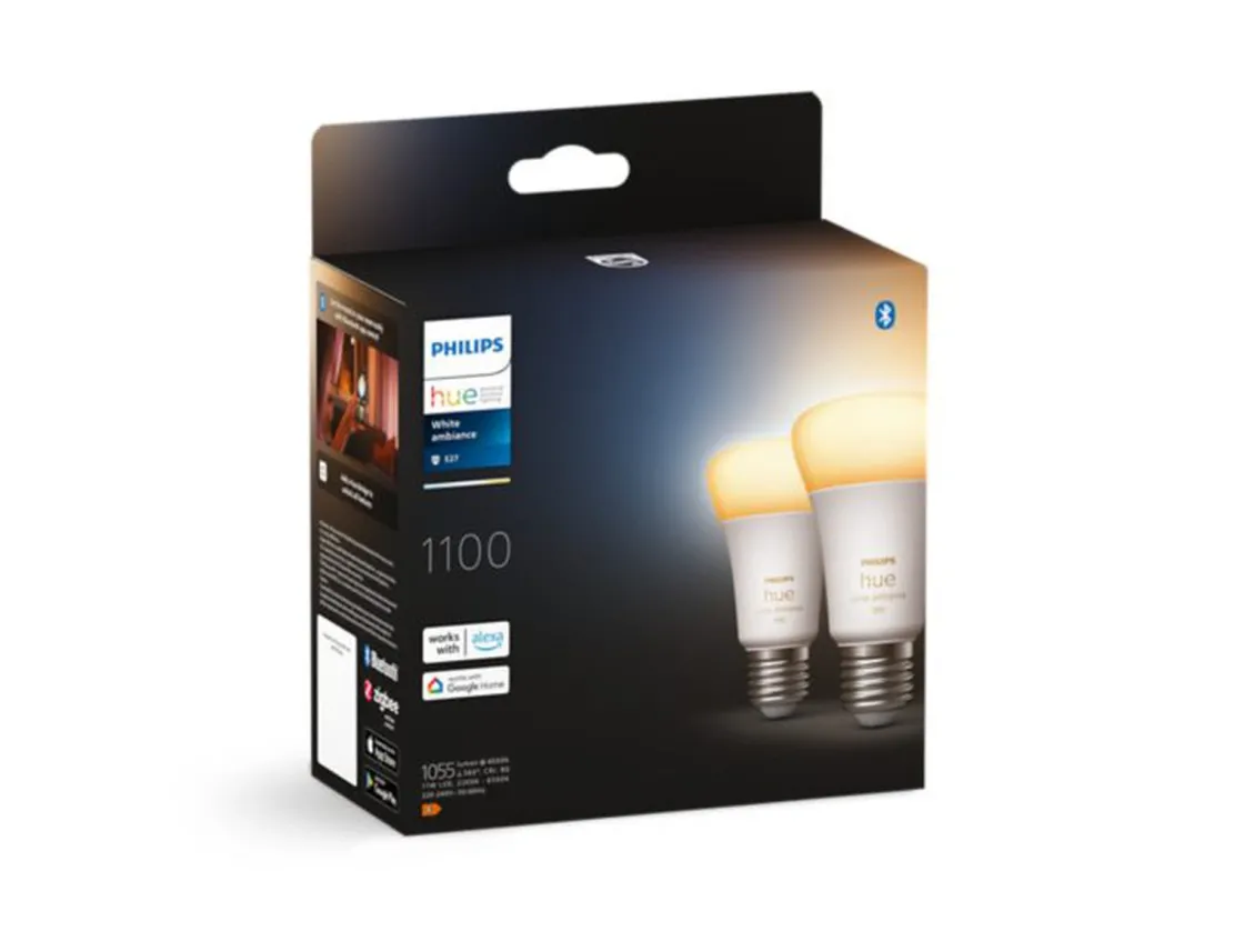 Philips Hue Led-Pærer Smart E27 Sokkel|Philips Hue<white LED 8W E27 A60 2200-6500 Kelvin - 60 mm - 2 pakning