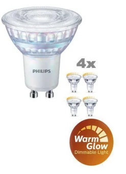 Philips Led-Pærer Gu10 Sokkel<3,8W (50W), warmglow dimbar GU10 LED RA90, 4 pakning