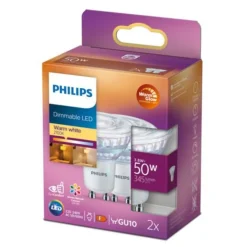 Philips Led-Pærer Gu10 Sokkel<3,8W (50W), warmglow dimbar GU10 LED RA90 - 2 pakning