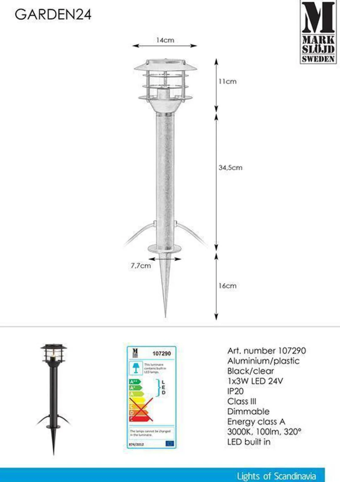 Marksløjd Garden 24 System<Pullert 3w 45cm - Garden 24 -
