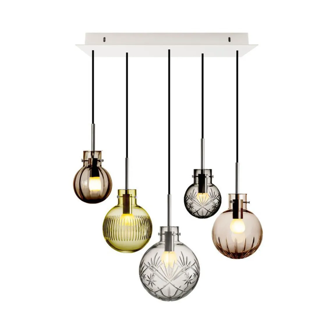 Hadeland Glassverk Kjøkkenbelysning Tak|Takpendler<Rav kuler 5 stk - Sort Baldakin