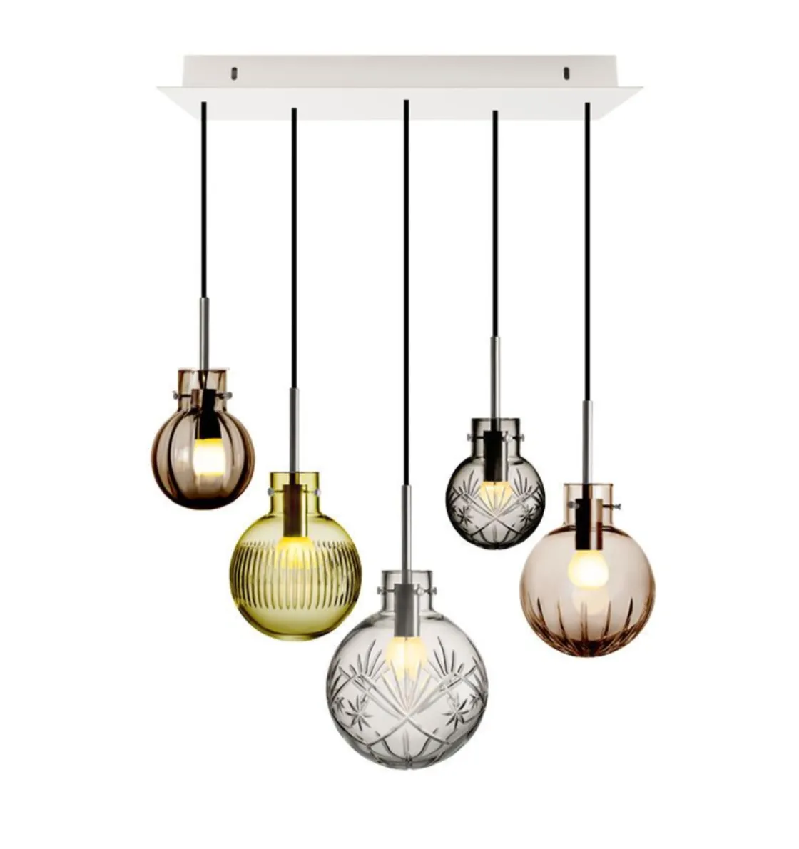 Hadeland Glassverk Kjøkkenbelysning Tak|Takpendler<Rav kuler 5 stk - Sort Baldakin