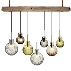 Hadeland Glassverk Kjøkkenbelysning Tak|Takpendler<Rav Krystallkuler 7 stk med baldakin i