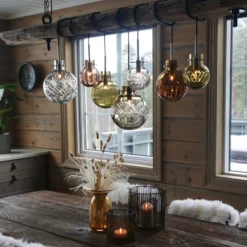 Hadeland Glassverk Kjøkkenbelysning Tak|Takpendler<Rav Krystallkuler 7 stk med baldakin i