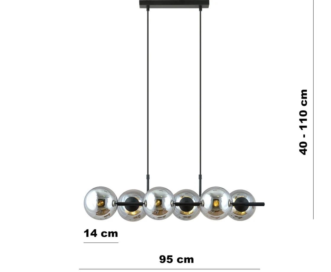 Emibig Kjøkkenbelysning Tak|Takpendler<Rory takpendel 6-lys - Svart/Røykfarget