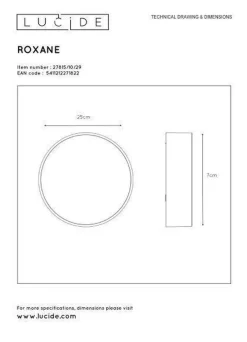 Lucide Baderomsbelysning Tak|Kjøkkenbelysning Tak<Roxane round taklampe 25 cm IP54 10 watt 2700 Kelvin -
