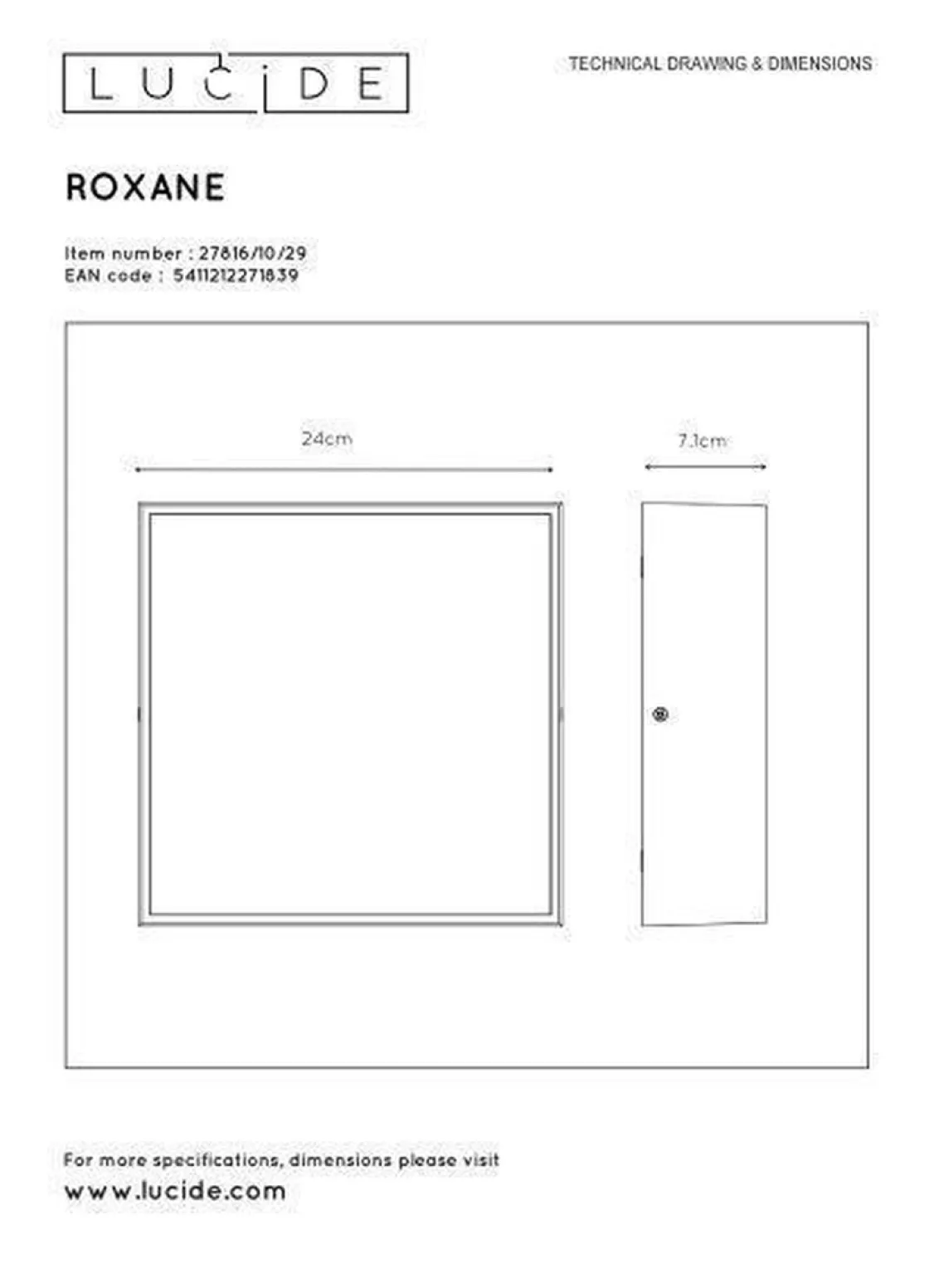 Lucide Kjøkkenbelysning Tak|Baderomsbelysning Tak<Roxane square taklampe IP54 10 watt 2700 Kelvin -