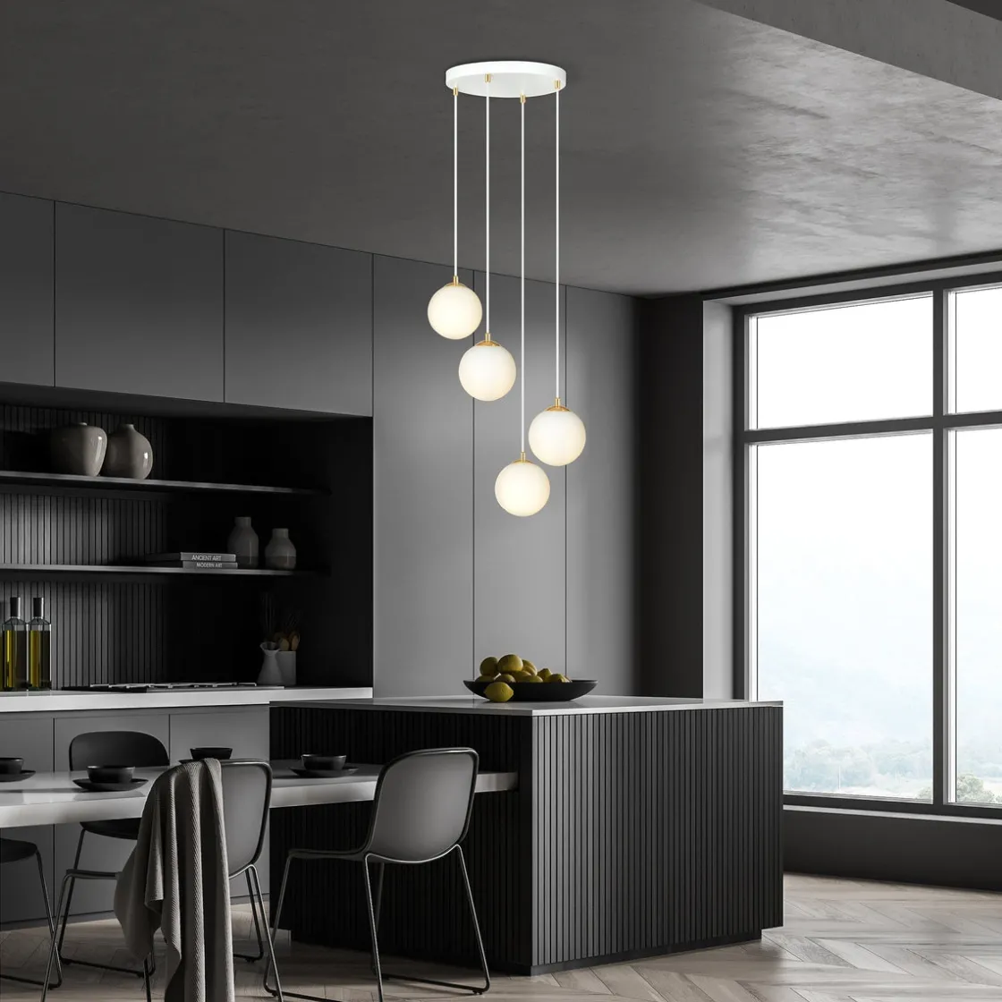 Emibig Kjøkkenbelysning Tak|Takpendler<Royal takpendel 4-lys - Hvit/Opal/Gullfarget