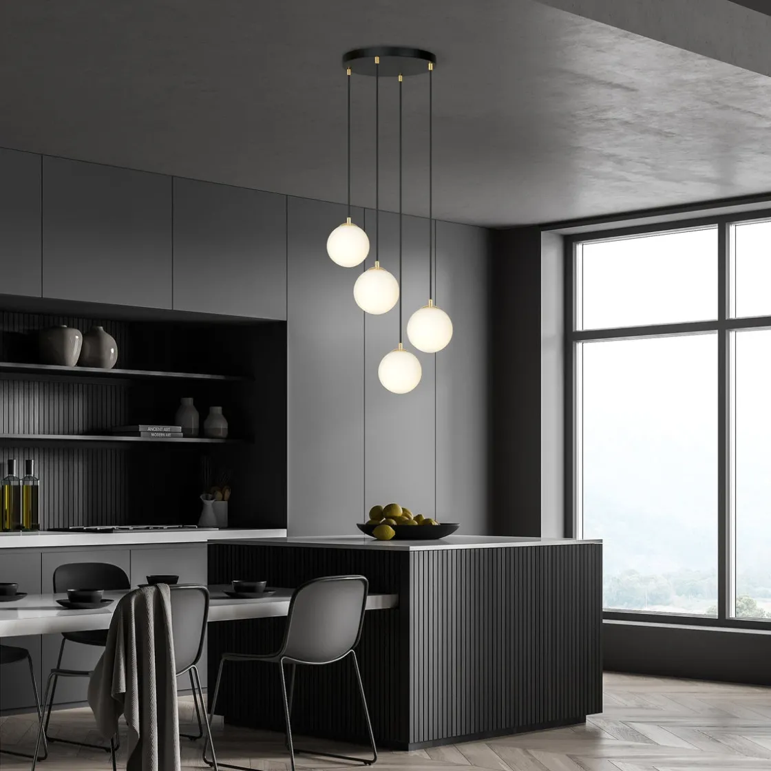 Emibig Kjøkkenbelysning Tak|Takpendler<Royal takpendel 4-lys - Svart/Opal/Gullfarget