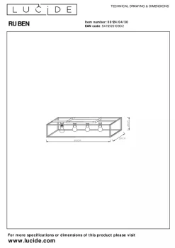 Lucide Kjøkkenbelysning Tak|Taklamper / Takplafonder<Ruben taklampe 90 cm 4-lys - Svart/Gullfarget