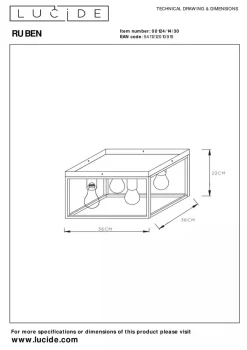 Lucide Kjøkkenbelysning Tak|Taklamper / Takplafonder<Ruben taklampe 36x36 cm 4-lys - Svart/Gullfarget