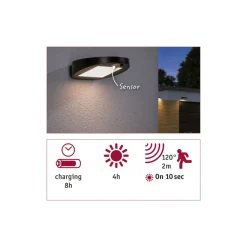 Paulmann Solcellebelysning|Utelamper Med Opp/Ned Lys<Ryse vegglampe utendørs 1,2W 3000 Kelvin m/bevegelses sensor - Solcelle
