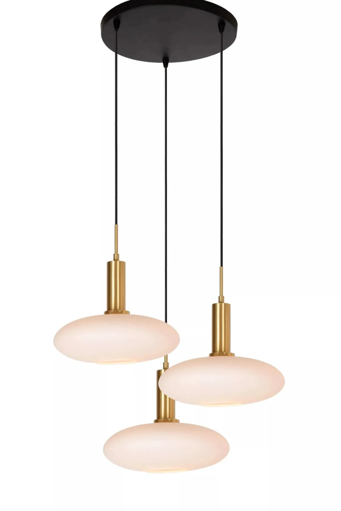 Lucide Kjøkkenbelysning Tak|Takpendler<Singala rondell takpendel 3-lys - Svart/Opal/Messingfarget