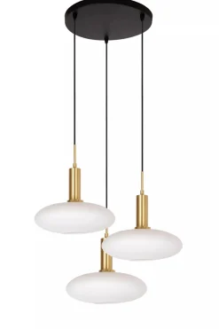 Lucide Kjøkkenbelysning Tak|Takpendler<Singala rondell takpendel 3-lys - Svart/Opal/Messingfarget