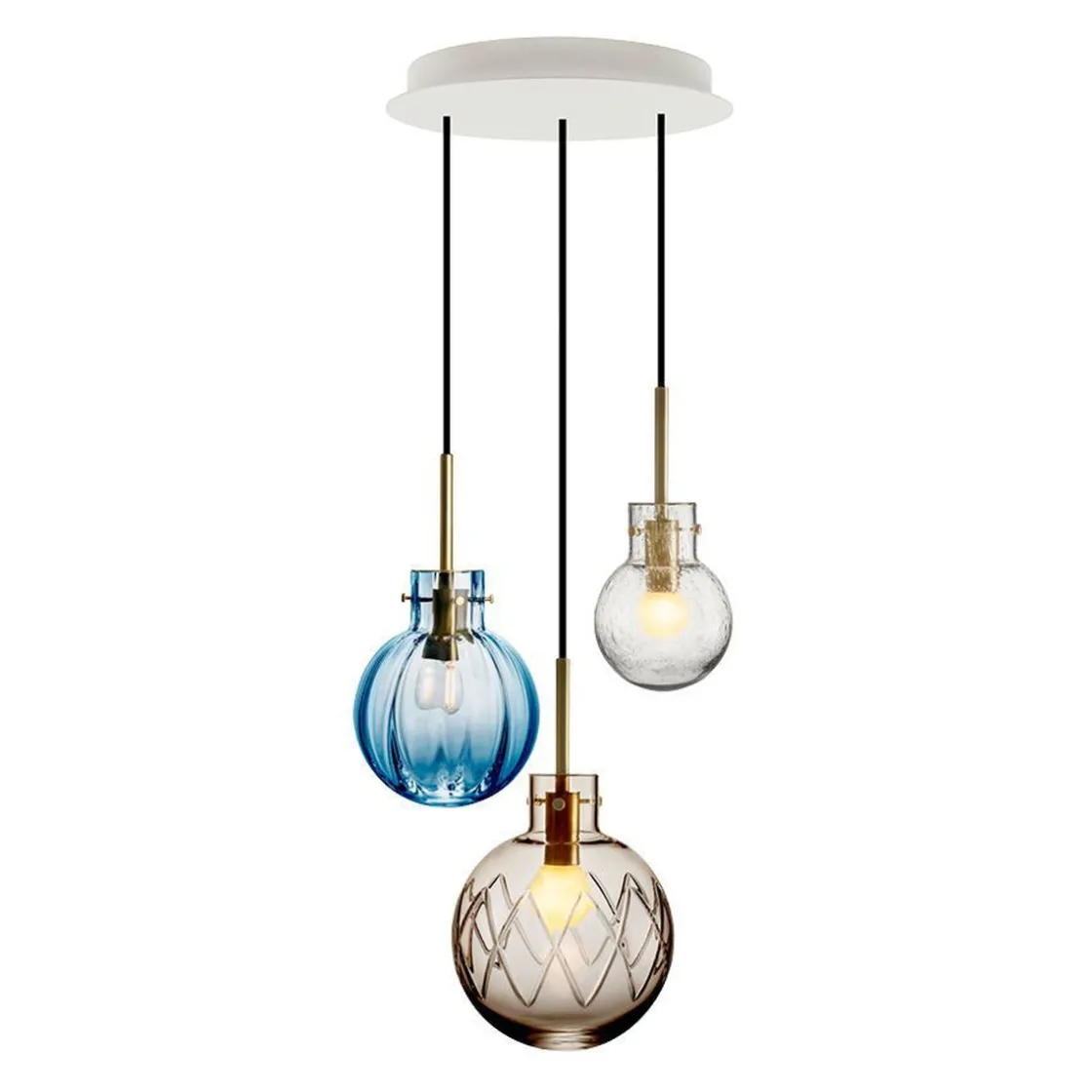 Hadeland Glassverk Kjøkkenbelysning Tak|Takpendler<Skjærgård kuler 3 stk - Sort Baldakin