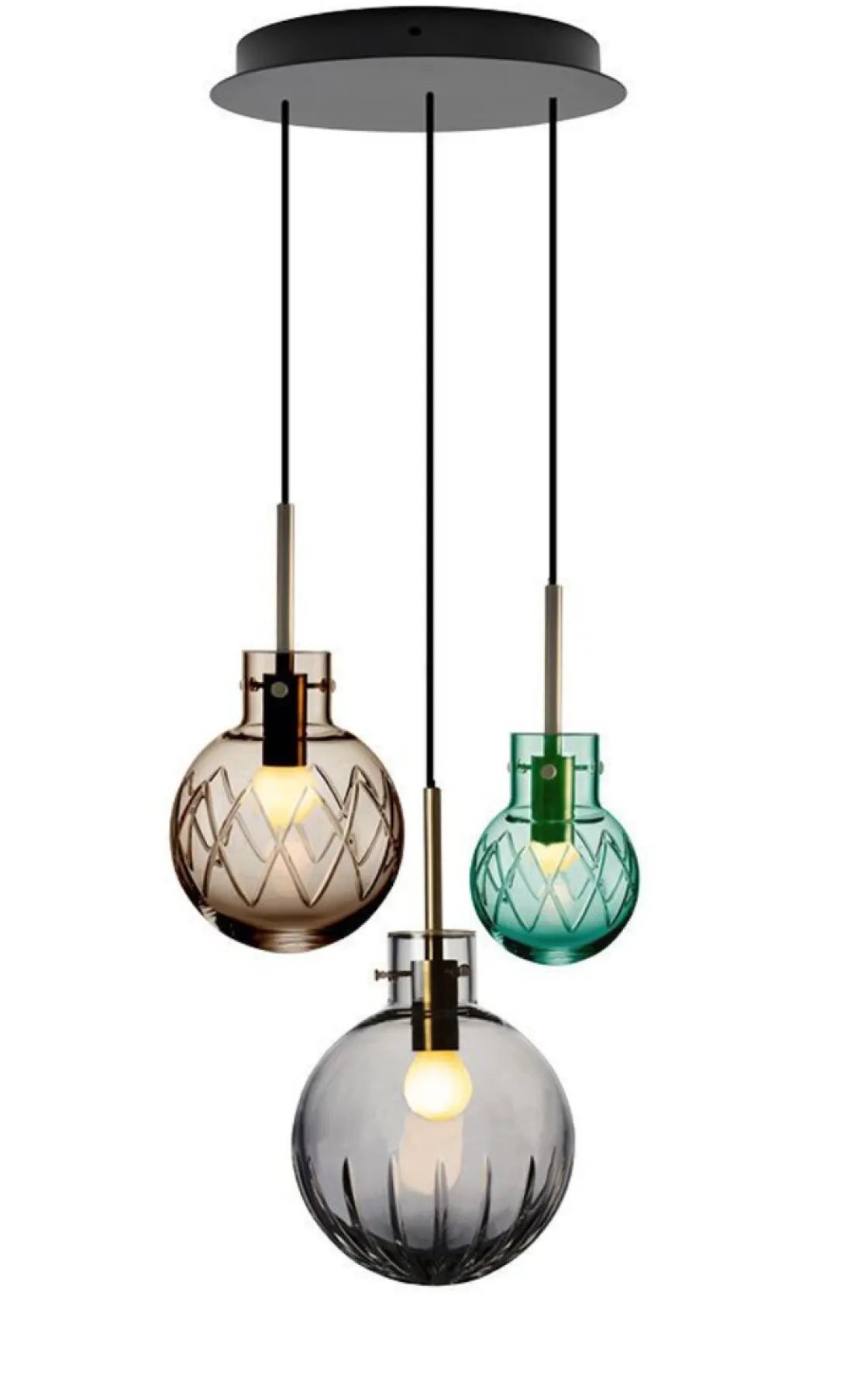 Hadeland Glassverk Kjøkkenbelysning Tak|Takpendler<Skumring Krystallkuler 3 stk - Sort Baldakin