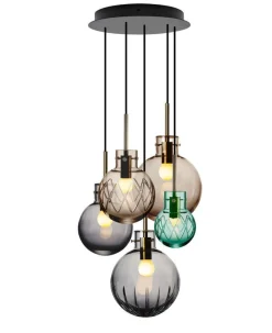 Hadeland Glassverk Kjøkkenbelysning Tak|Takpendler<Skumring kuler 5 stk - Sort Baldakin