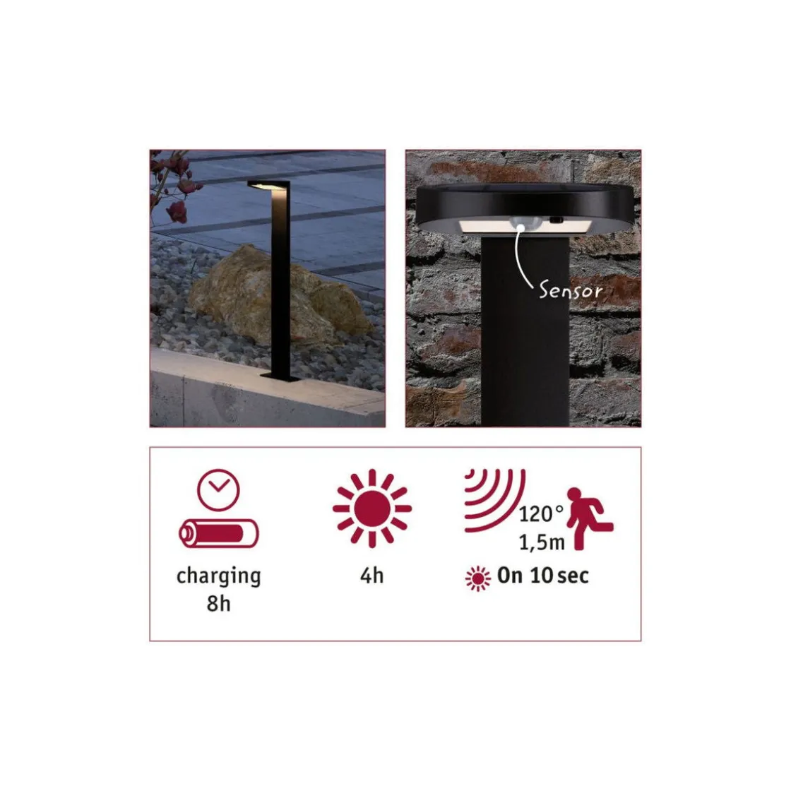 Paulmann Solcellebelysning|Pullert<Solar LED pullert 1,2W 3000 Kelvin m/bevegelses sensor IP44 - Solcelle