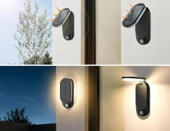 NorDesign Solcellebelysning|Utelamper Med Opp/Ned Lys<Solar vegglampe 5W 3000 Kelvin IP65 utendørs med solcelle og sensor