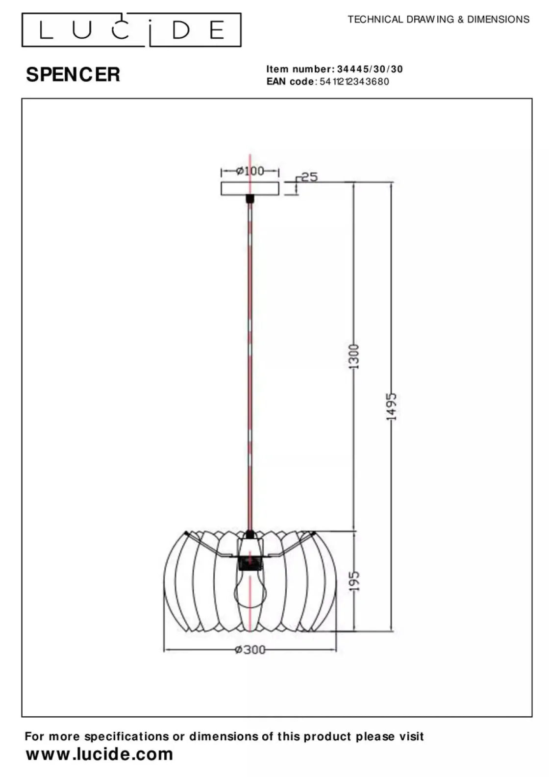 Lucide Kjøkkenbelysning Tak|Takpendler<Spencer takpendel 30 cm
