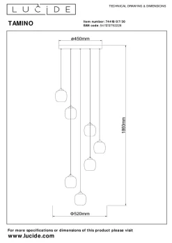 Lucide Kjøkkenbelysning Tak|Takpendler<Tamino takpendel 7 x 7W 3000 Kelvin - Dimbar