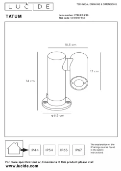 Lucide Uplights<Tatum hagebelysning 13 cm 4,5W IP65 3000K -