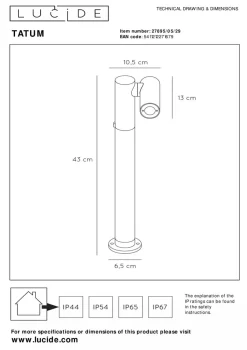 Lucide Pullert<Tatum pullert 43 cm 4,5W IP65 3000K -