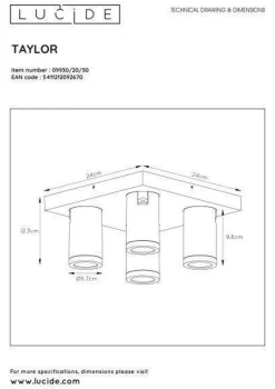 Lucide Kjøkkenbelysning Tak|Baderomsbelysning Tak<Taylor spot 4 lys IP44 baderom warm to dim 4x5W 2200-3000K