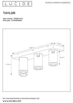 Lucide Baderomsbelysning Tak|Kjøkkenbelysning Tak<Taylor spot 3 lys IP44 baderom warm to dim 3x5W 2200-3000K